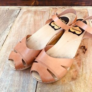 Swedish Hasbeens Wooden Clog Sandals